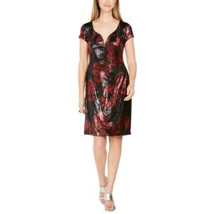Connected Women's Sequined Floral Print Dress Red Size 16